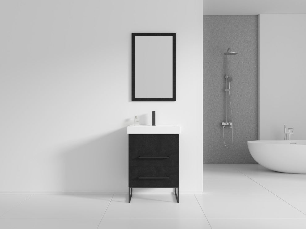 Fine Fixtures Modern Vanity Set, Black Marble, 24", Black Hardware