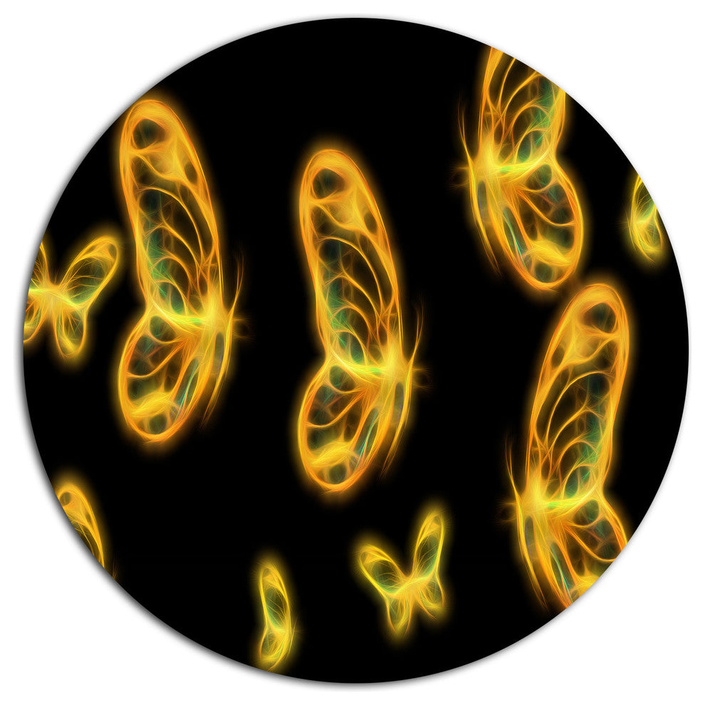 Fractal Butterflies On Dark Background, Flower Disc Metal Wall Art, 11"