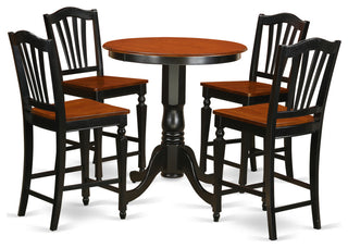 Edch5-Blk-W 5 Pc Counter Height Pub Set -Pub Table And 4 Bar Stools