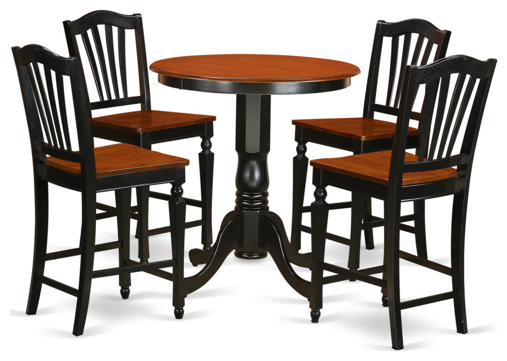 Edch5-Blk-W 5 Pc Counter Height Pub Set -Pub Table And 4 Bar Stools