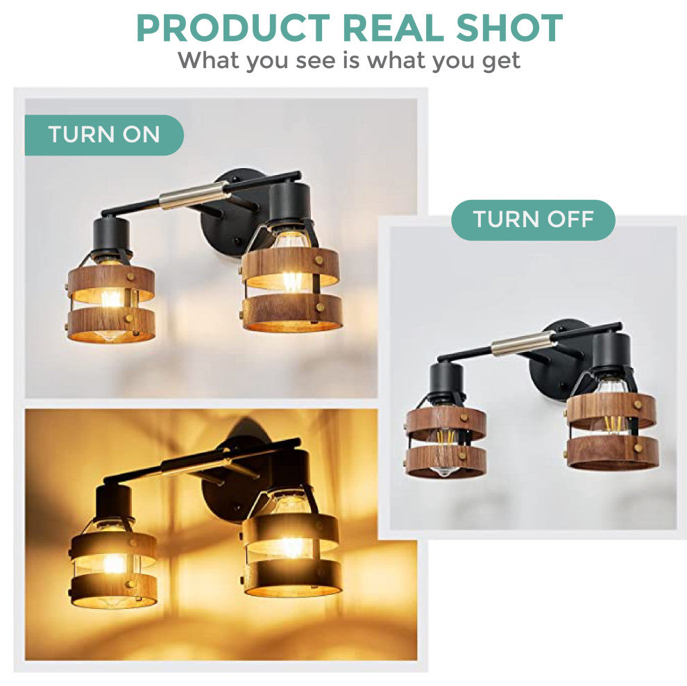 2-Light bathroom vanity light brushed nickel Wood & Metal light fixture