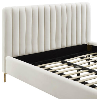 Angela Velvet Upholstered Bed, Cream, Full