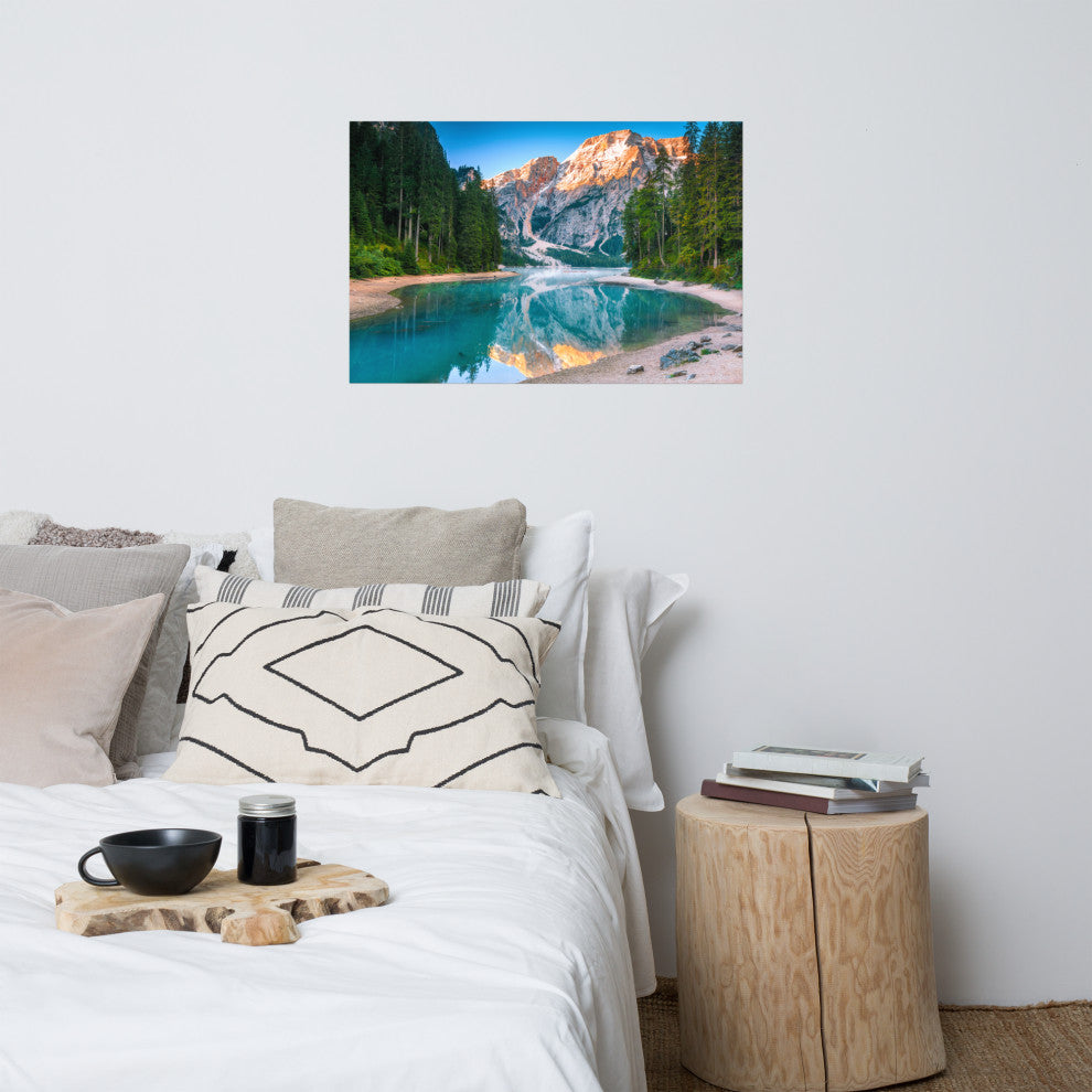 Misty Lake and Snow-cap Mountain Reflections Unframed Wall Art Prints, 24" X 36"