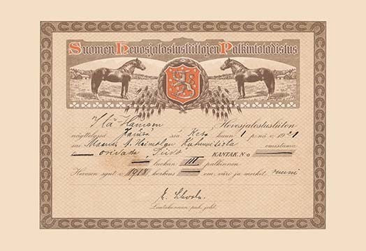 Suomen Heuosjalostusliittojen Palkintotodistus- Fine Art Giclee Print 24" x 36"