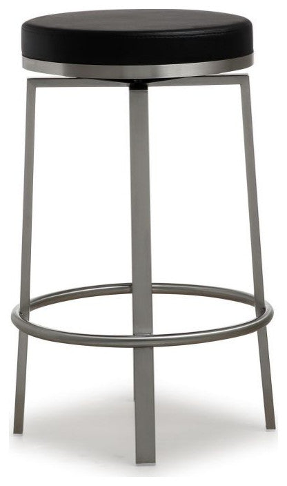 Pratt Swivel Counter Stool, Modern PU Leather Stainless Steel Stool SetOf2, Blac