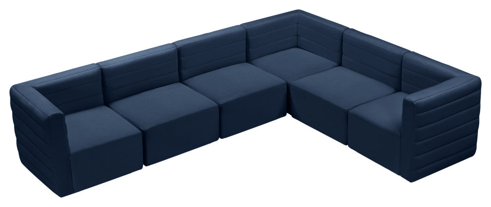 Quincy Velvet Upholstered 6-Piece L-Shaped Modular Sectional, Navy