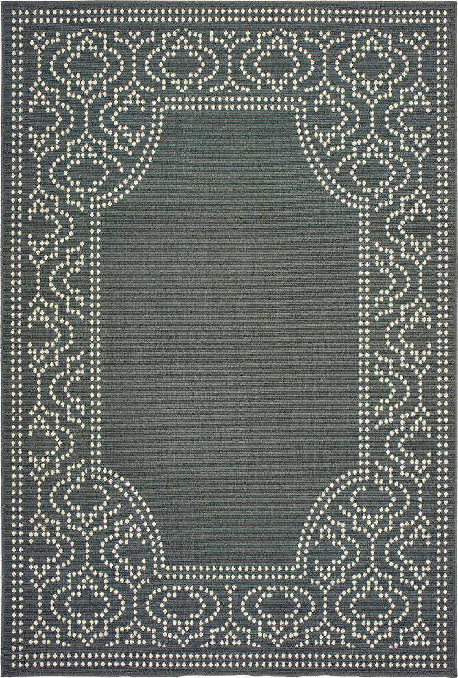Oriental Weavers Marina Grey/ Ivory Border Indoor/Outdoor Rug 5'3"X7'6"