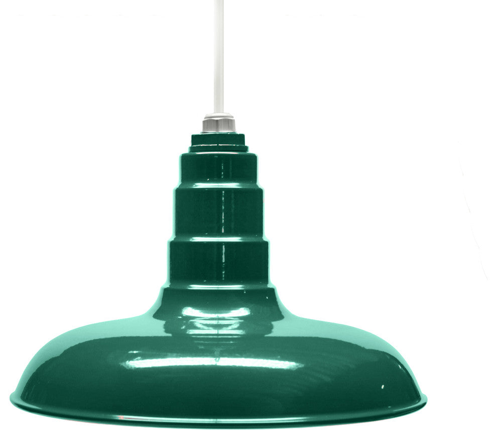 Classic Steel Powder Coated Pendant, American Made, Green, 14 Inch, White Cord