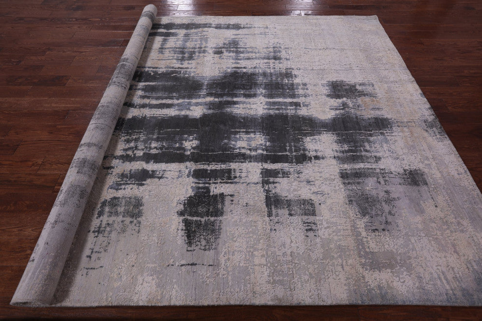 Wool and Silk Abstract Hand-Knotted Rug 8' 0" X 10' 2" Q9088