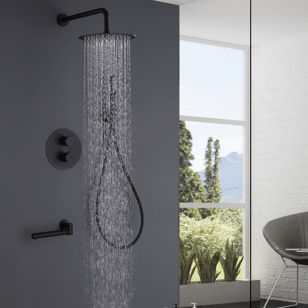 Multi-function Thermostatic Shower System W/ Hand Shower & Swivel Tub Spout