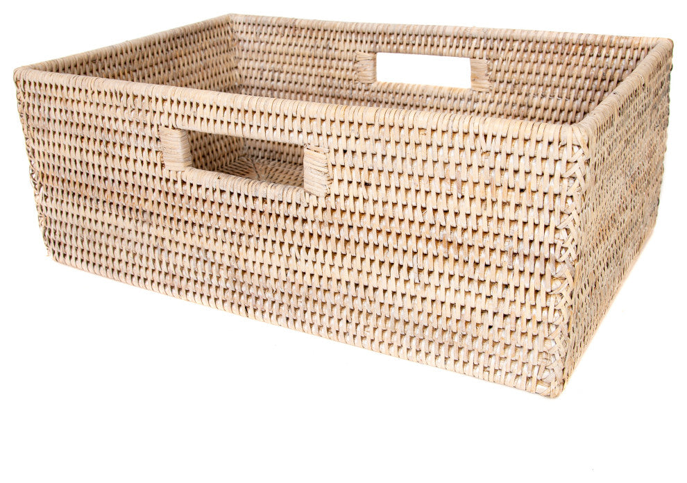 Artifacts Rattan™ Rectangular Shelf Basket with Side Handles, White Wash