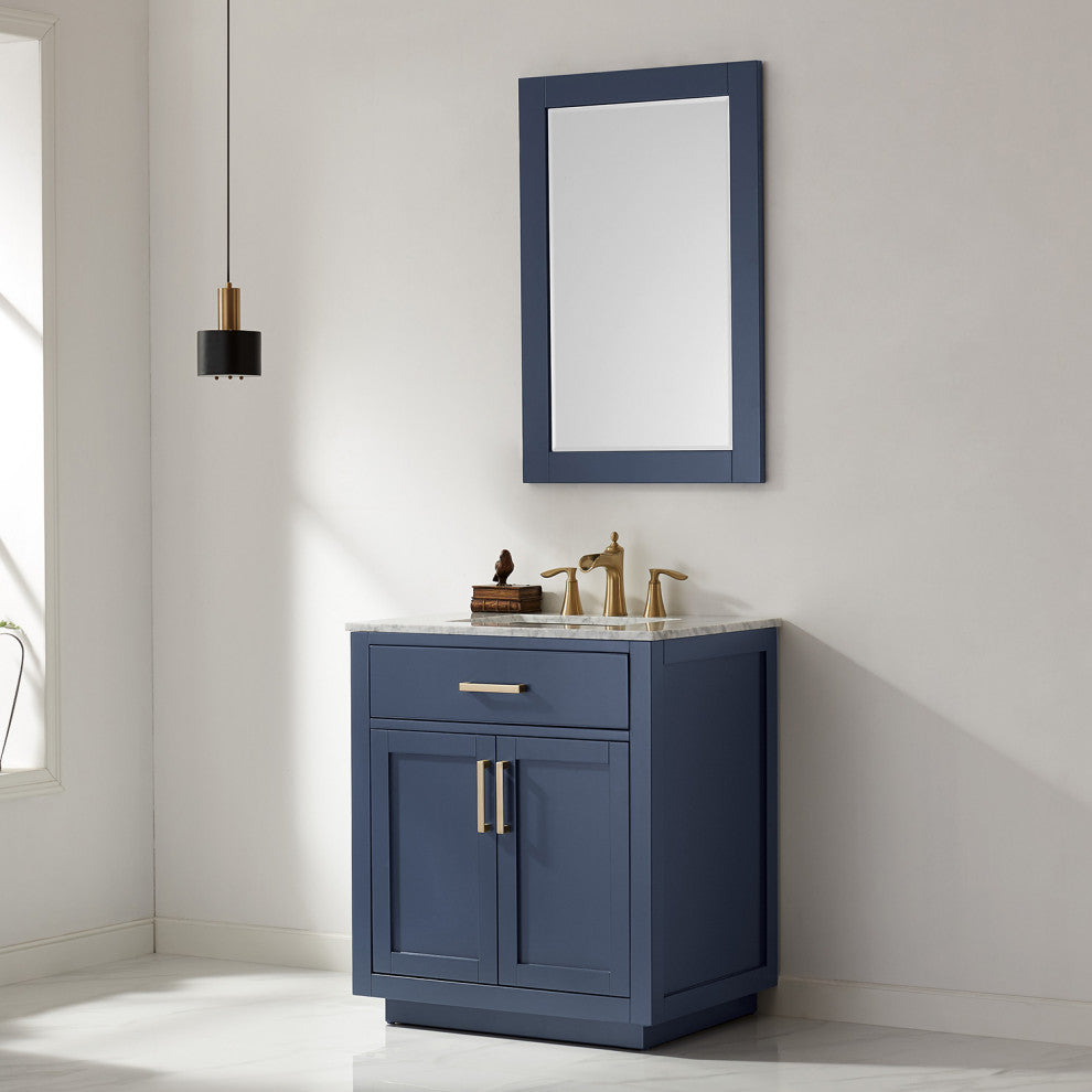 Ivy Rectangular Bathroom Wood Framed Wall Mirror, Blue, 24"