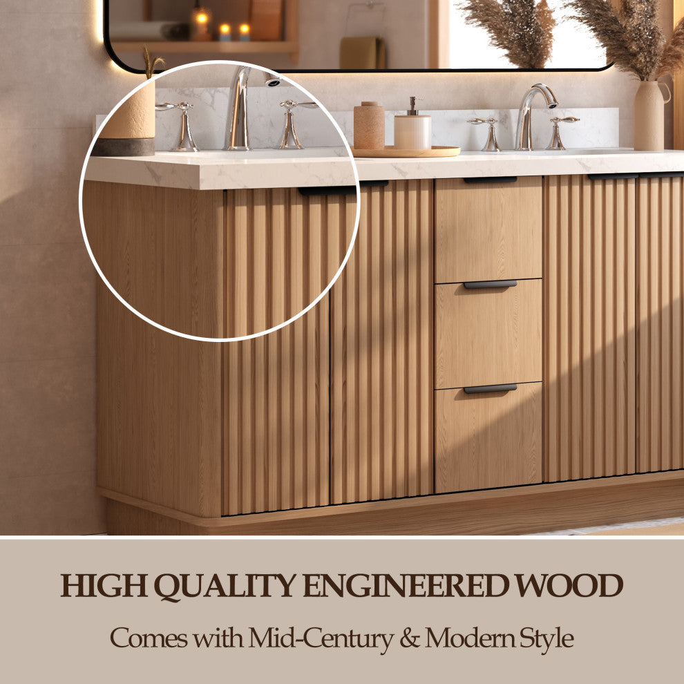Kathryn Bathroom Vanity, Light Oak, 60", Double Sink, Freestanding