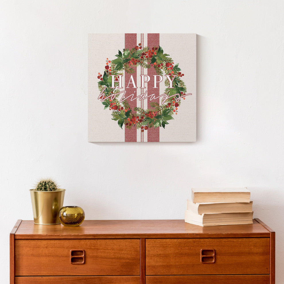 Happy Holidays Wreath 12x12 Canvas Wall Art