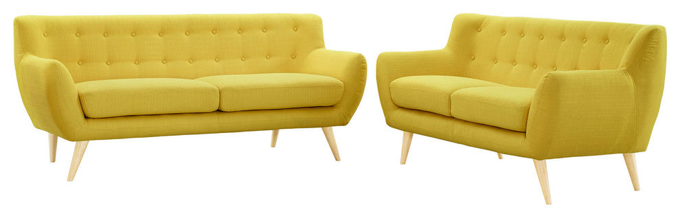 Modern Contemporary Living Room 2-Piece Set, Yellow, Fabric, Plywood