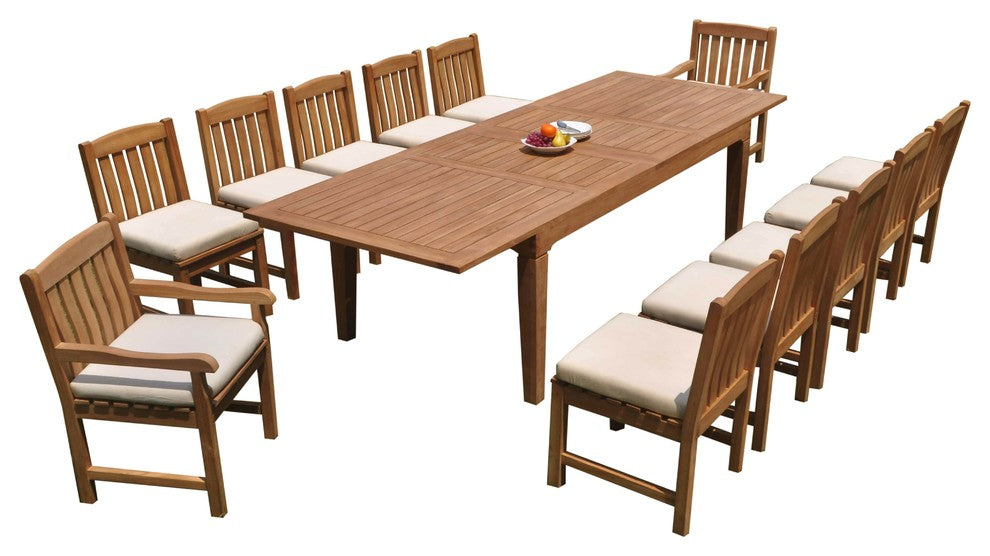 13-Piece Outdoor Teak Dining Patio Set: 122" Rectangle Table, 12 Devon Chairs