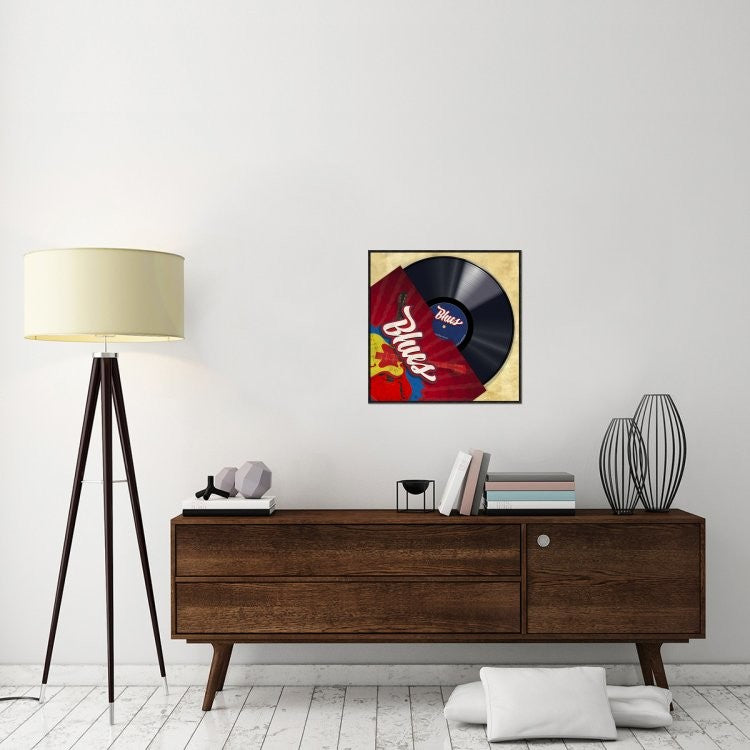 "Vinyl Club, Blues" Framed Canvas Giclee by Steven Hill, 25x25"
