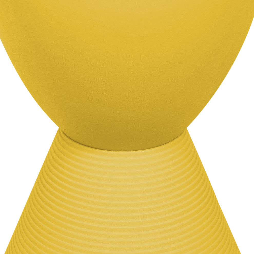 Round Side Table in ABS Plastic Ribbed Design End Table with Removable Lid, Yellow