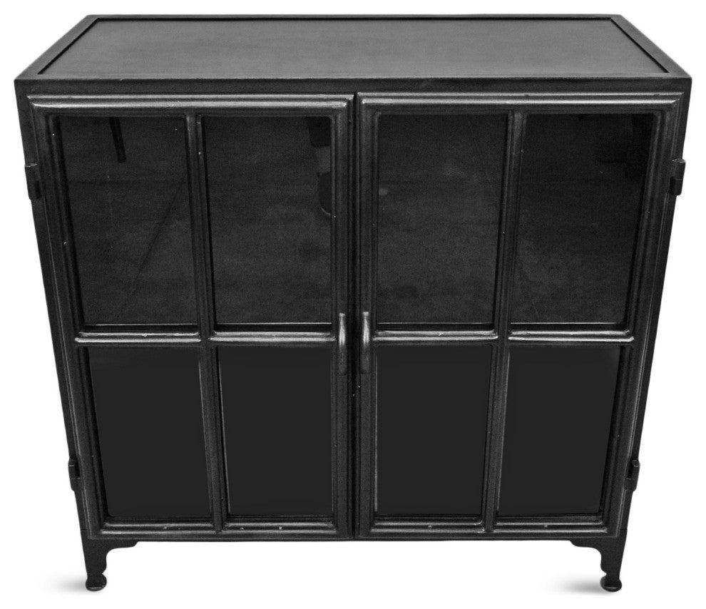 Black Iron and Glass Bar Cabinet