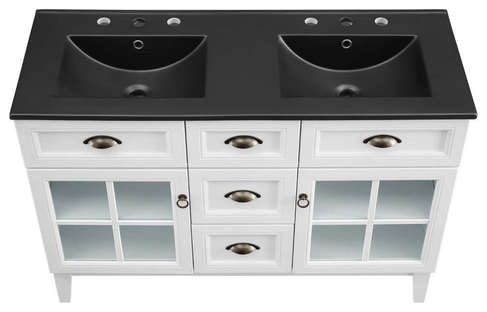 Isle 48" Double Bathroom Vanity Cabinet White Black