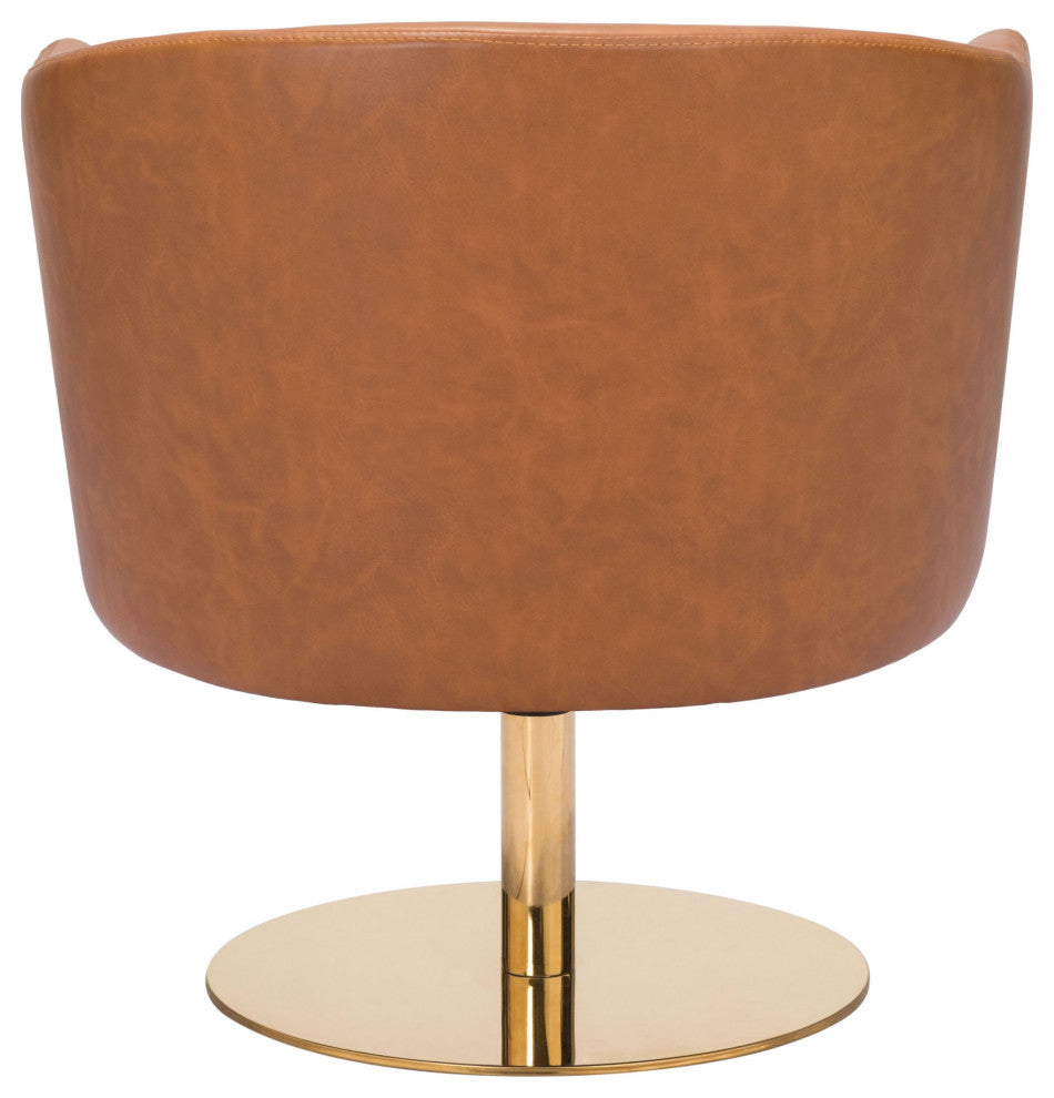 Accent Chair, Faux Vinyl Leather, Steel, Brown, Gold, Lounge Lobby Hospitality