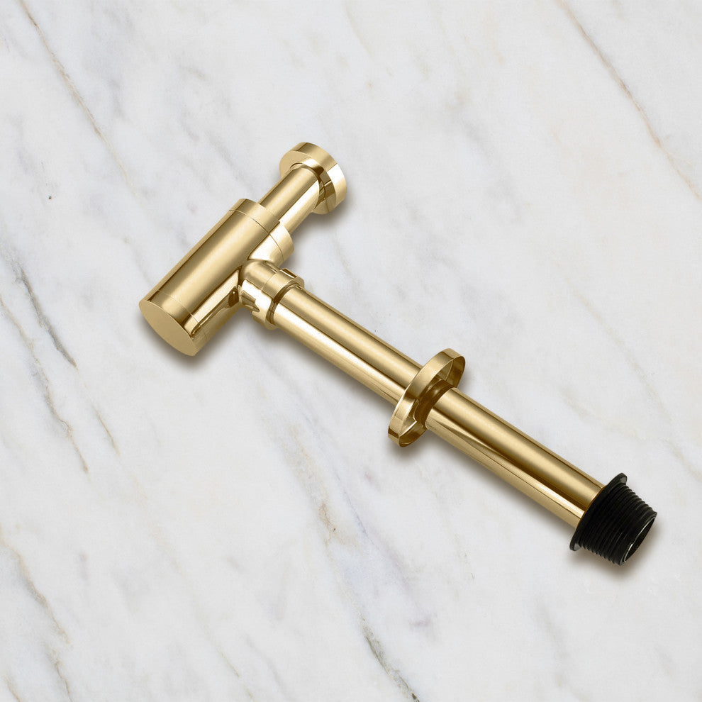 Ayna Decors Solid Brass Bath Sink 1 1/4 P Trap with Slip Joint Extension Tube, Brushed Gold, Bottle Trap