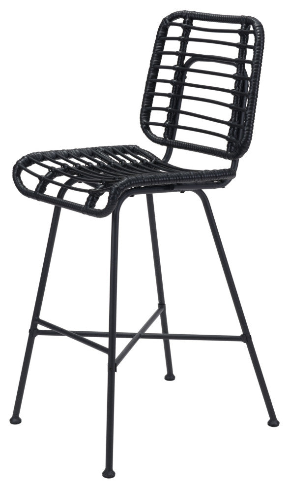 Bar Stool Chair Barstool, Set of 2, Steel Metal, Black, Outdoor Patio Balcony