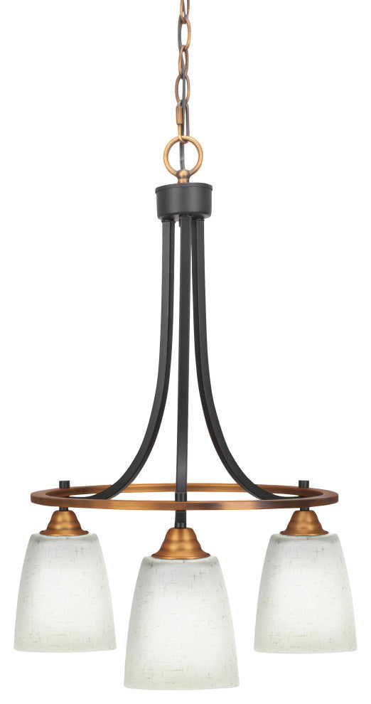 Paramount Downlight 3-Light Chandelier, Matte Black & Brass, 4.5" White Muslin