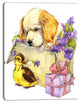 Cute Puppy Dog and Duck, Contemporary Animal Art Canvas, 28"x60"