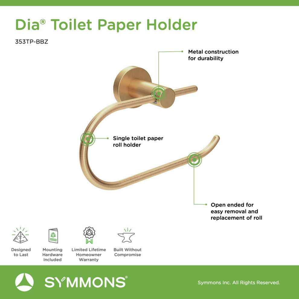 Dia Toilet Paper Holder with Mounting Hardware, Brushed Bronze