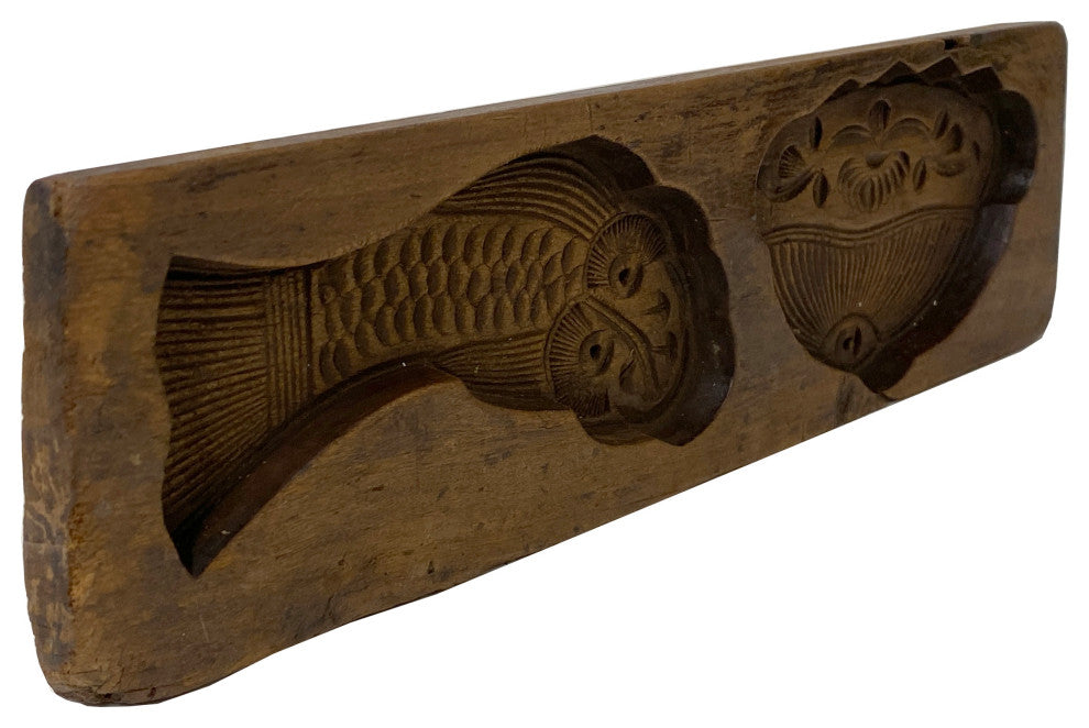Vintage Wood Flower Fish Pattern Cake Maker Mold Board Hws2438