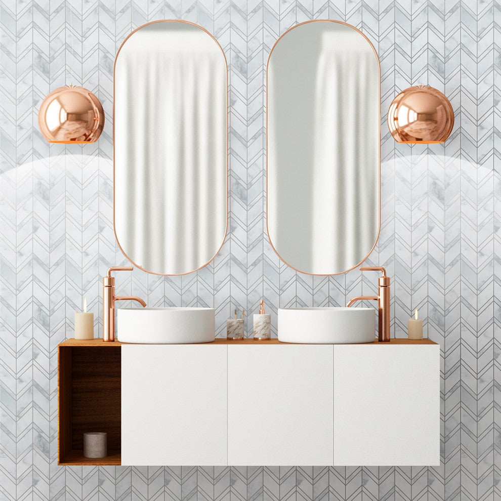 Calacatta Honed Chevron Marble Mosaic