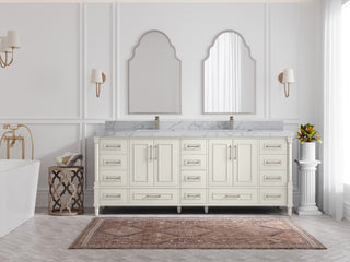 Aberdeen 84" Double Sink Bath Vanity, Alabaster 2" Venatino Quartz