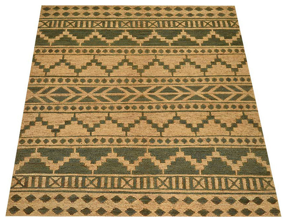HAND KNOTTED SUMAK JUTE ECO-FRIENDLY SOLID AREA RUG,Green Beige,Oriental,Outdoor, [Rectangle] 4'x6'