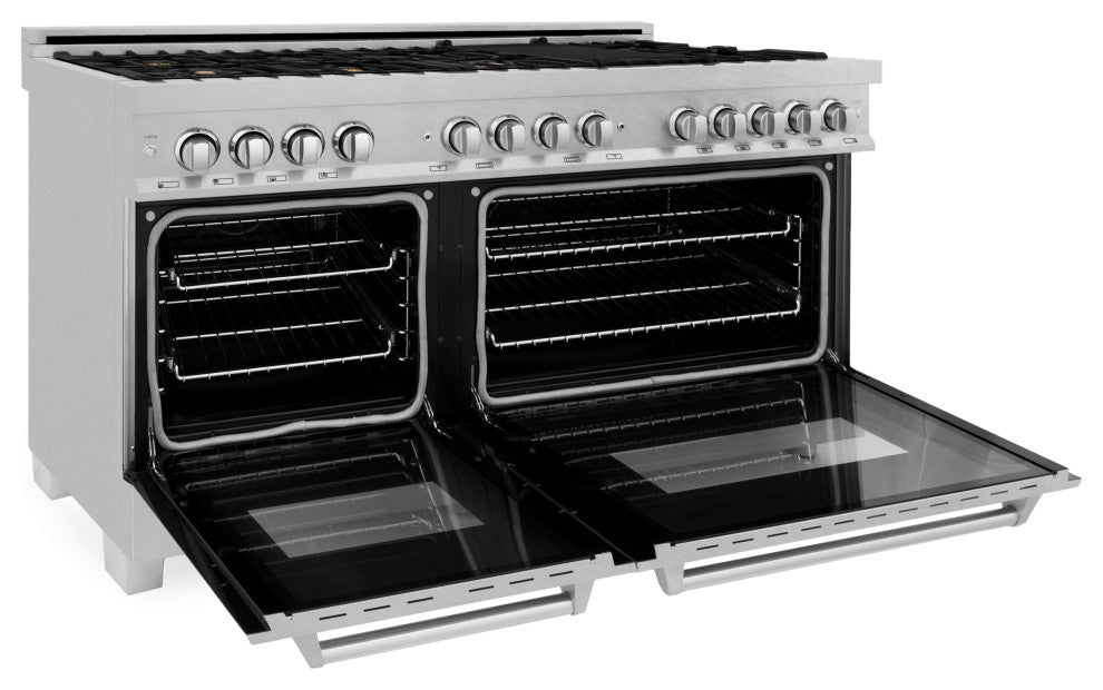 ZLINE 60" Dual Fuel Range, DuraSnow With Brass Burners RAS-SN-BR-60