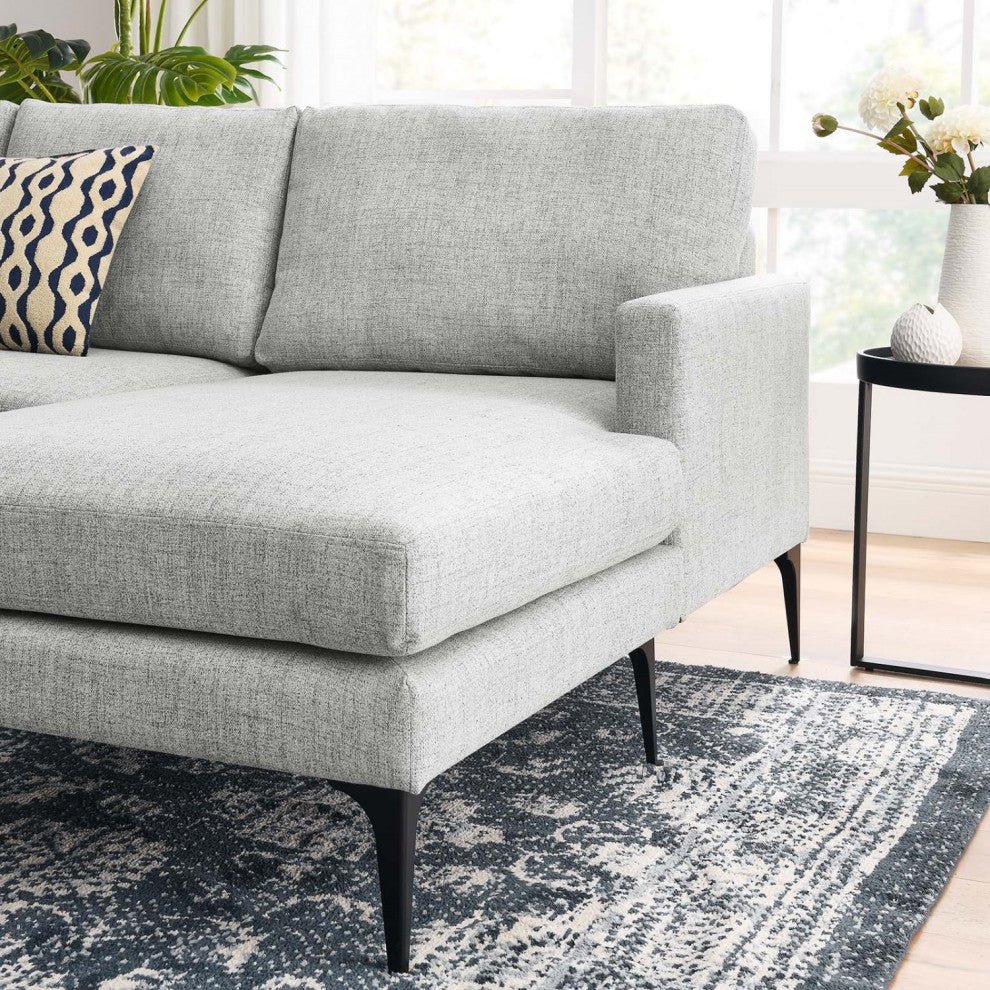 Sectional Sofa Couch, Light Gray, Fabric, Modern