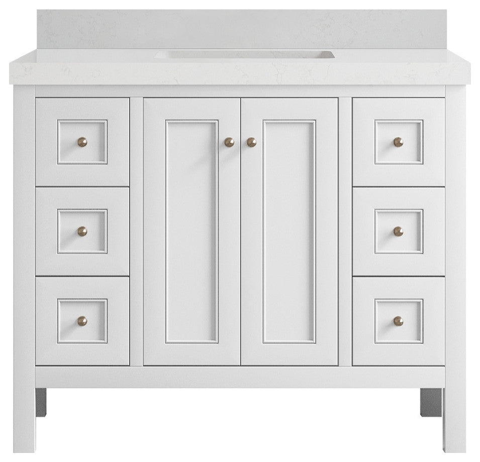 Nashville 42" Single Sink Bath Vanity, White 2" Carrara Quartz