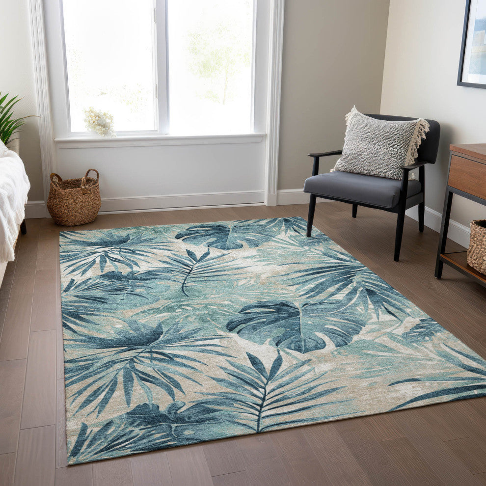Machine Washable Indoor/Outdoor Chantille ACN1886 Teal 3' x 5' Rug