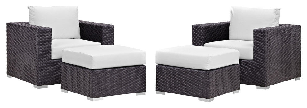 Convene 4-Piece Outdoor Wicker Rattan Sectional Set, Espresso White