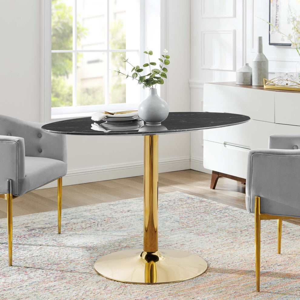 Verne 48" Artificial Marble Dining Table Gold Black