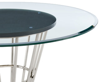 Veronica Shannon Round Dining Table 5-Piece Set, Brushed Steel, Gray Fabric