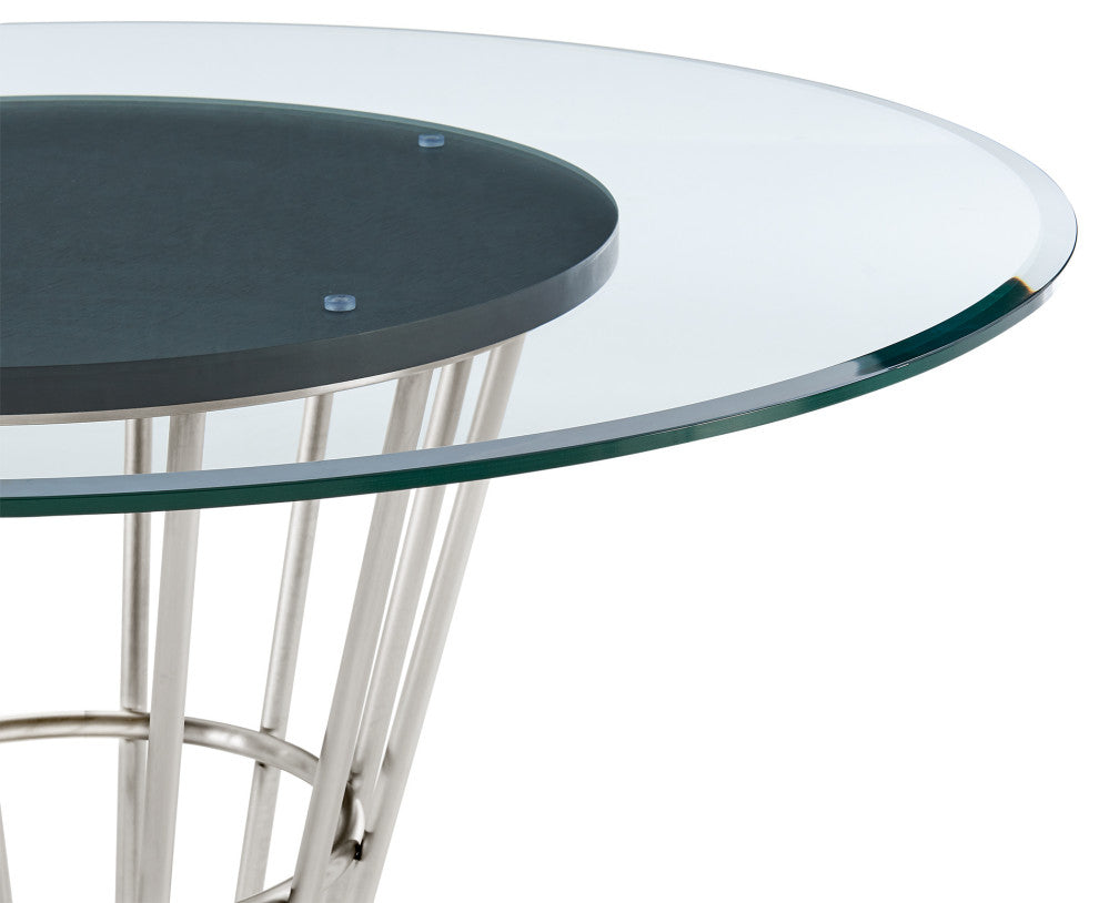 Veronica Shannon Round Dining Table 5-Piece Set, Brushed Steel, Gray Fabric