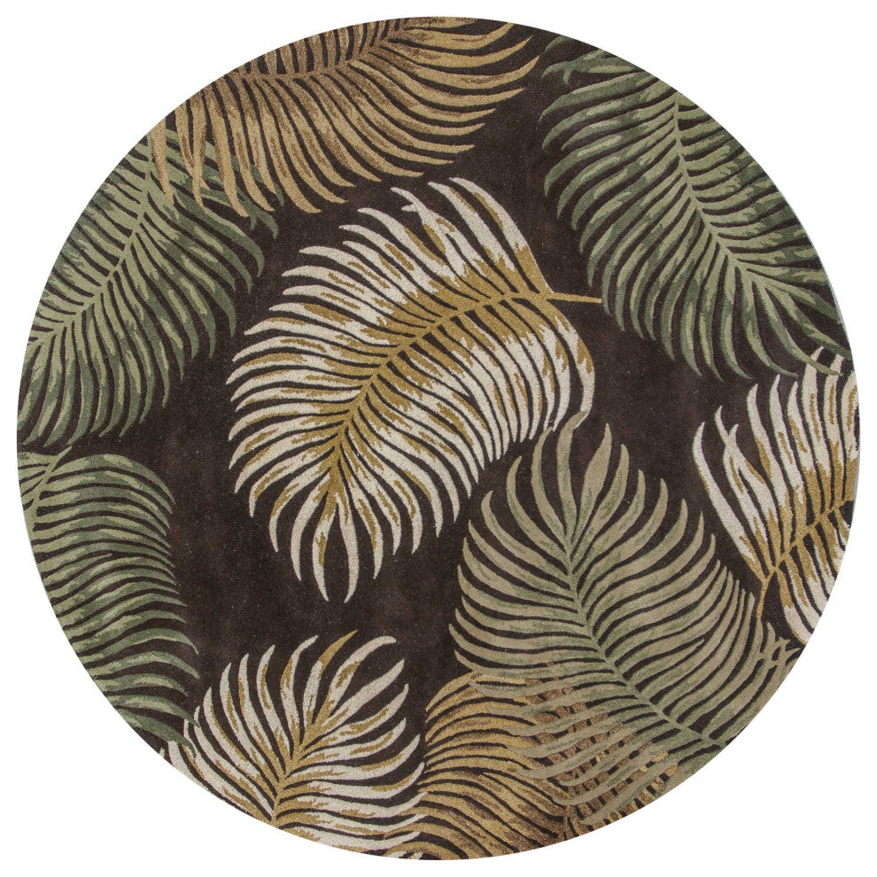 HomeRoots 7' Round Wool Espresso Area Rug