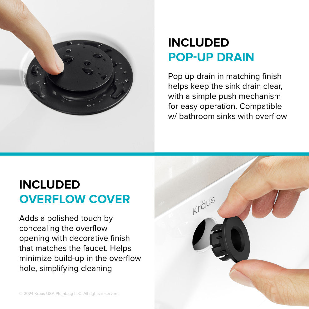 KRAUS Indy Single Handle Basin Bathroom Faucet Matte Black, Pop Up Drain