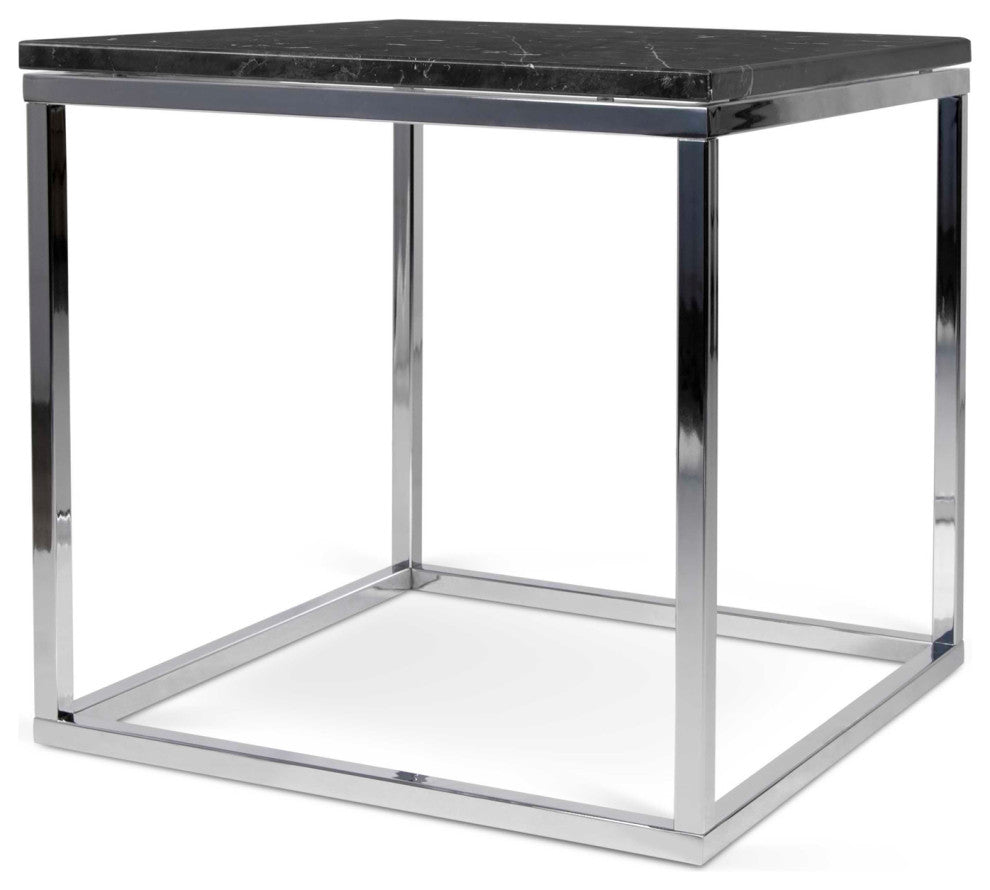 Modern Square Marble & Metal Side Table, White Marble/Chrome Legs