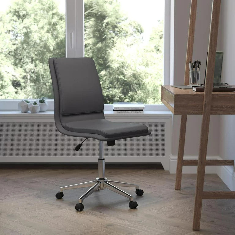 Office Chair, Chrome Base With Comfortable Faux Leather Seat & Mid Back, Gray