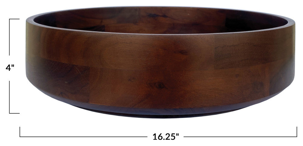 Round Acacia Wood Serving Bowl With Lid, Walnut Brown