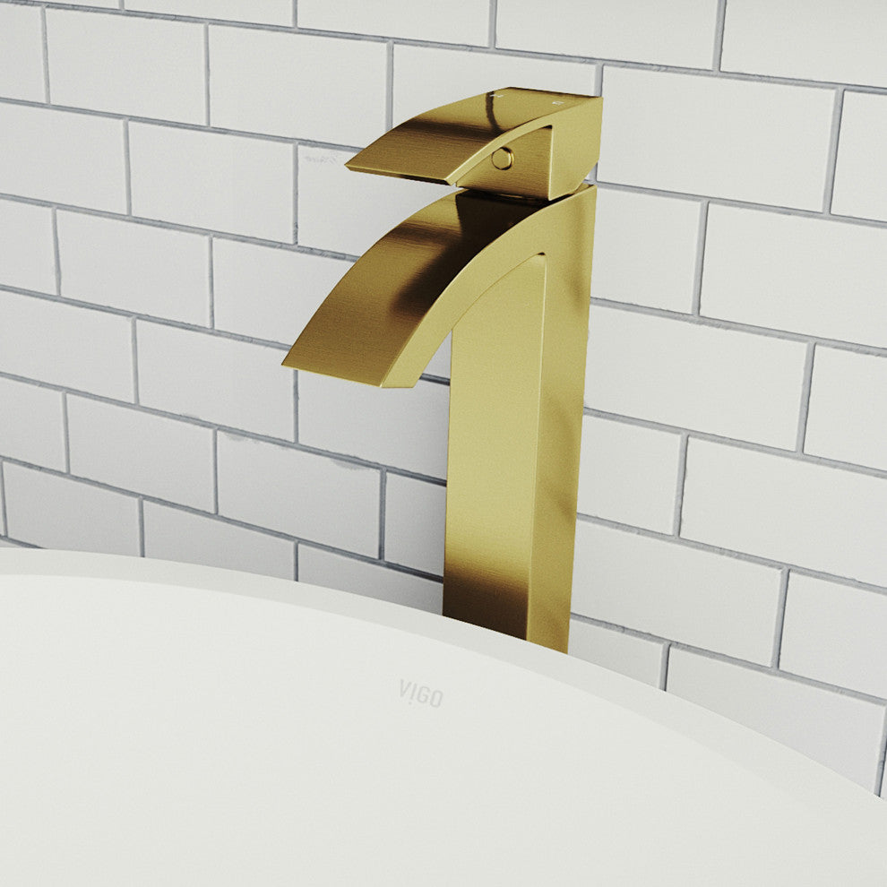 VIGO Duris 12" H Single Handle Single Hole Bathroom Vessel Faucet, Matte Brushed Gold