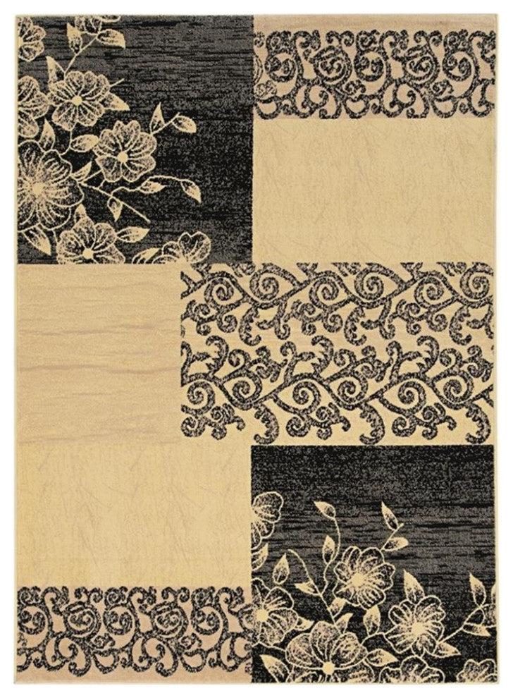 Linon Elegance Napa Patchwork Power Loomed Polypropylene 5'x7'3" Rug in Cream