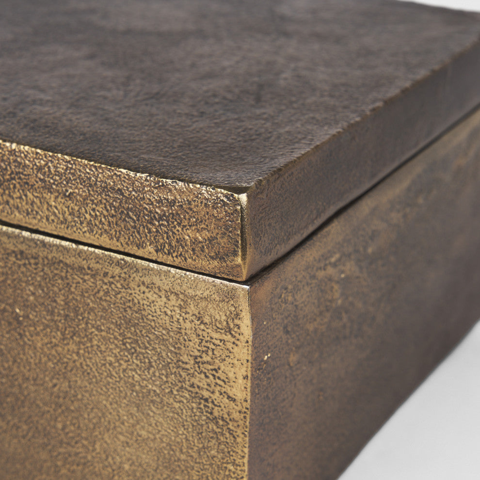 Porschia Large Antiqued Gold Metal Decorative Box